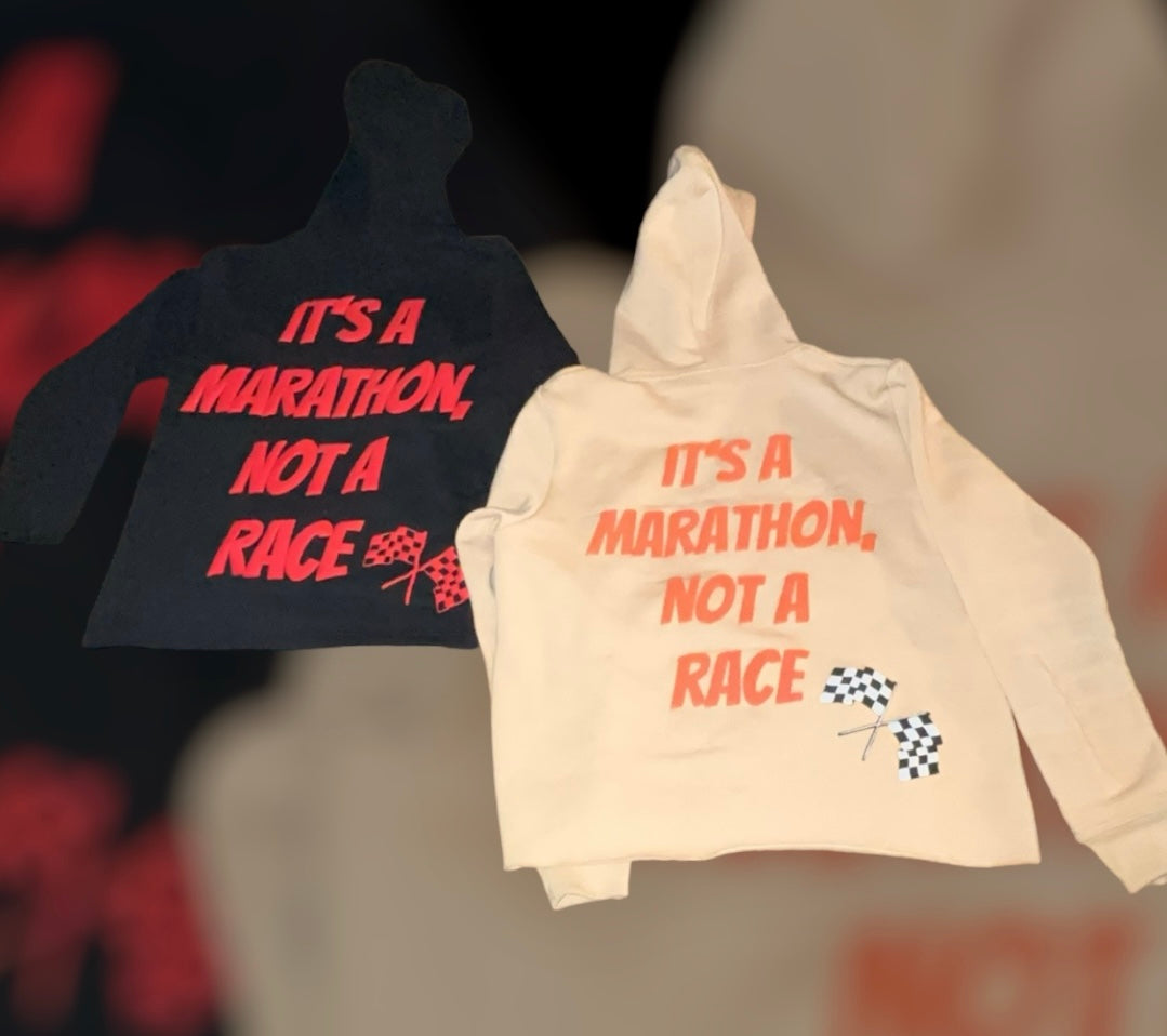 “Marathon Not A Race” Crop Cut Hoodie